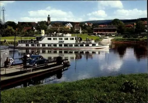 Ak Salondampfer MS Hecht auf der Oberweser, Fähranlegestelle