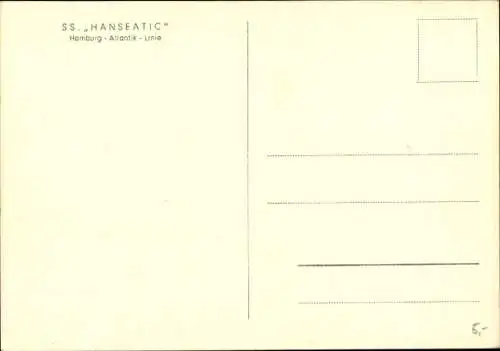 Ak Deutsche Atlantic Line, Hamburg Atlantic Line, SS Hanseatic, Dampfer