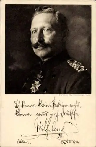 Ak Kaiser Wilhelm II., Portrait, Ich kenne keine Parteien mehr, Zitat 1914