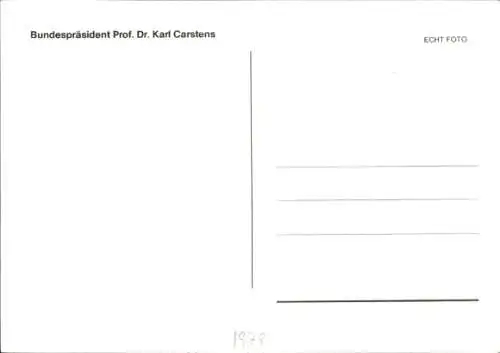 Ak Politiker Karl Carstens, ehem. Bundespräsident, Portrait, Autogramm