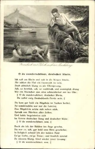 Lied Ak O du wunderschöner, deutscher Rhein, Braubach mit Marksburg