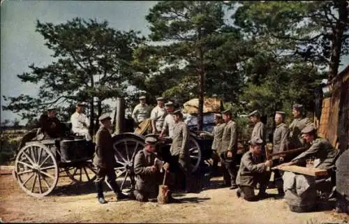 Ak Deutsche Soldaten in der Champagne, Feldküche, I. WK