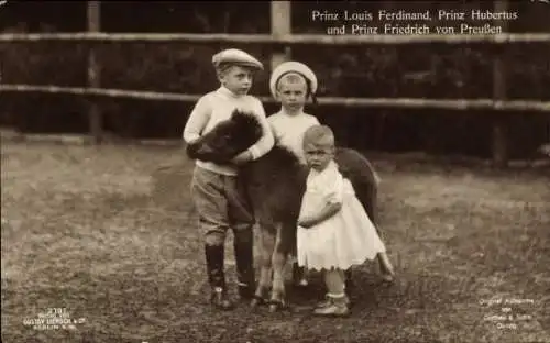 Ak Prinz Louis Ferdinand von Preußen, Prinz Hubertus, Prinz Friedrich, Pony