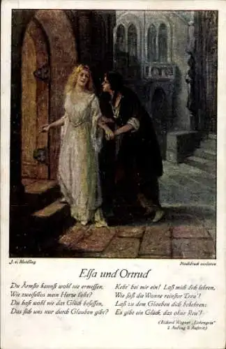 Künstler Ak v. Meidling, J., Elsa und Ortrud, Lohengrin, Bunte Reihe Nr 93