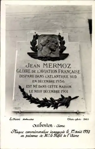 Ak Pilot und Flugpionier Jean Mermoz, Gedenktafel