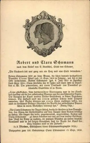 Ak Robert und Clara Schumann, Zitat, Nachtwelt soll uns ganz wie ein Herz und eine Seele betrachten