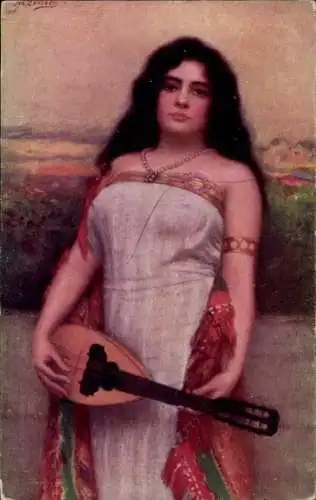 Künstler Ak Zenisek, J., Mädchen mit der Gitarre