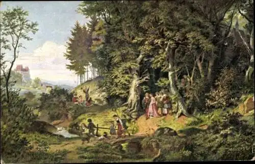 Künstler Ak Richter, Ludwig, Brautzug, Serie 1 101, Wald, Kinder, Brautpaar