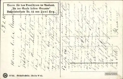 Lied Künstler Ak Hey, Paul, Volksliederkarten Nr 44, An der Saale hellem Strande