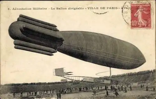 Ak Aerostation Militaire, Ballon Dirigeable Ville de Paris a l'appareillage