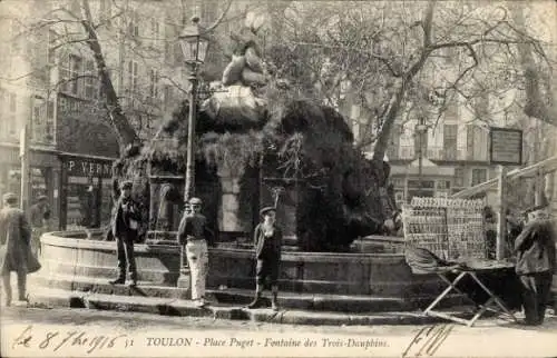 Ak Toulon Var, Place Puget, Fontaine des Trois-Dauphins