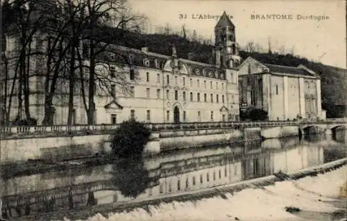 Ak Brantome Dordogne, L'Abbaye, Ansicht der Abtei, Wehr