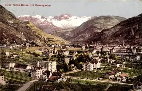 Ak Gries Bozen Bolzano Südtirol, Panorama mit Rosengarten