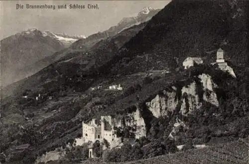 Ak Dorf Tirol Tirolo Südtirol, Brunnenburg, Castello Tirolo, Schloss Tirol