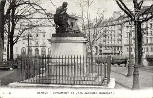 Ak Genf Genf, Denkmal von Jean Jacques Rousseau