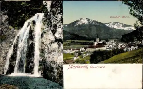 Ak Mariazell Steiermark, Ort mit Oetscher, Marienfall