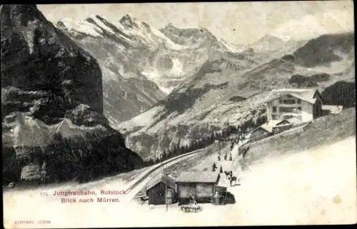 Ak Mürren Kt. Bern Schweiz, Jungfraubahn, Rotstock, Blick auf den Ort