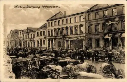 Ak Szczytno Ortelsburg Ostpreußen, Kriegszerstörungen, Markt, Ostpreußenhilfe, I. WK