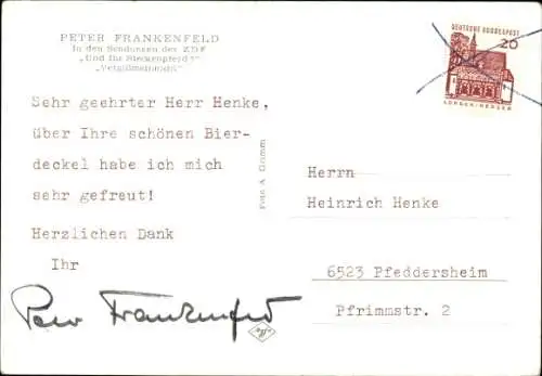 Ak Schauspieler Peter Frankenfeld, Portrait, Vergissmeinnicht, Autogramm