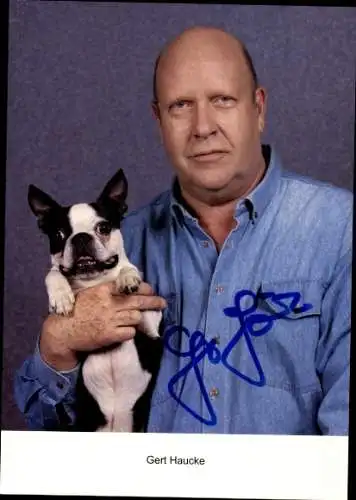 Ak Schauspieler Gert Haucke, Hund, Portrait, Autogramm