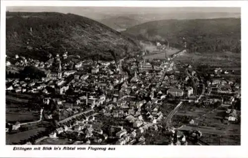 Ak Ettlingen Baden, Fliegeraufnahme, Blick in's Albtal