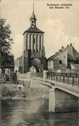 Ak Seehausen Altmark, Am Beuster Tor, Brückenpartie