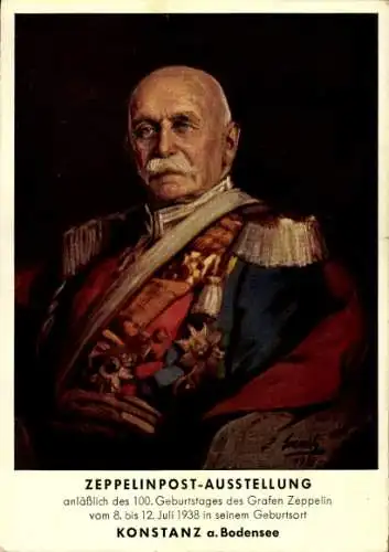 Ganzsachen Künstler Ak Emerich, Graf von Zeppelin, Portrait als General der Kavallerie, Uniform