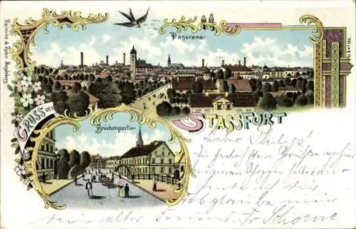 Litho Staßfurt im Salzlandkreis, Panorama, Brückenpartie