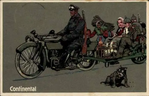 Ak Motorrad der Kaiserlichen Armee, Anhänger, deutsche Soldaten, Reklame Continental Reifen