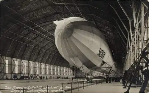 Ak Leipzig in Sachsen, Zeppelin-Luftschiff Sachsen, Luftschiffhafen