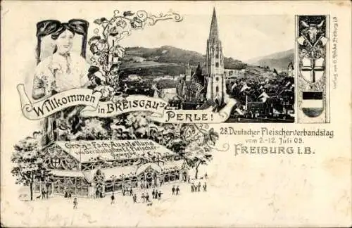 Ak Freiburg im Breisgau, 28. Deutscher Fleischerverbandstag Juli 1905, Frau in Tracht