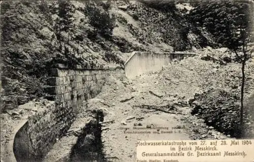 Ak Messkirch Meßkirch in der Schwäbischen Alb Baden, Hochwasserkatastrophe 1904, Straßenverschüttung