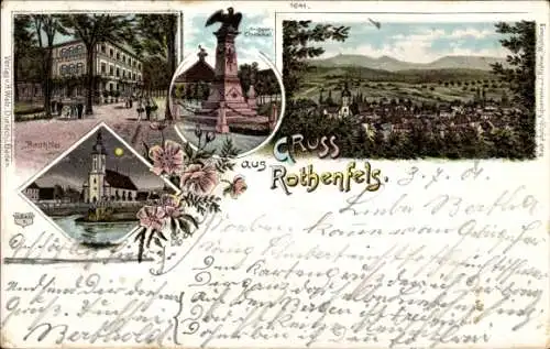 Litho Rothenfels Bad Rotenfels Gaggenau im Murgtal Baden, Badhotel, Kriegerdenkmal, Kirche, Panorama