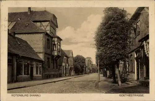 Ak Rotenburg an der Wümme, Blick in die Goethestraße, Geschäftshäuser, Fachwerkhaus