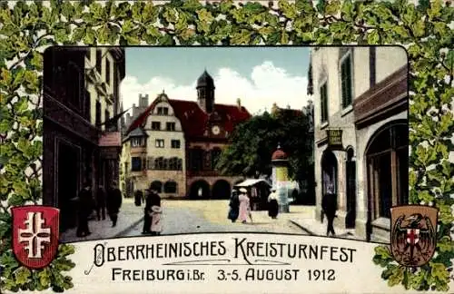 Passepartout Ak Freiburg im Breisgau, Oberrheinisches Kreisturnfest August 1912, Straßenpartie