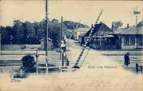 Ak Wrist in Schleswig Holstein, Blick vom Bahnhof, Bahnübergang, Schranken, Gasthaus