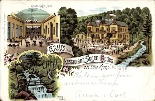 Litho Edle Krone Klingenberg im Erzgebirge, Restaurant Segen-Gottes, Gesellschaftssaal