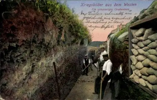 Ak Kriegsbilder aus dem Westen, ein schwieriger Grabenbau, Schützengraben, I. WK