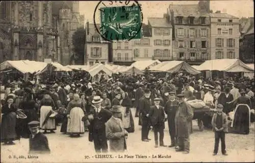 Ak Lisieux Calvados, La Place Thiers, Le Marche