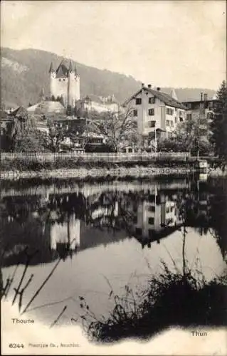 Ak Thoune Thun Kanton Bern Schweiz, Stadt vom Ufer aus gesehen