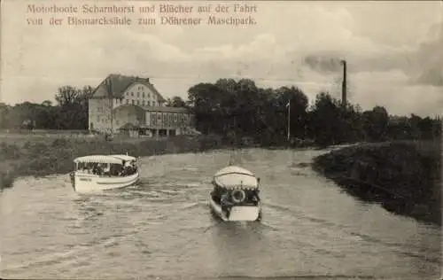 Ak Hannover, Motorboote Scharnhorst und Blücher, Fahrt von der Bismarcksäule zum Döhrener Maschpark