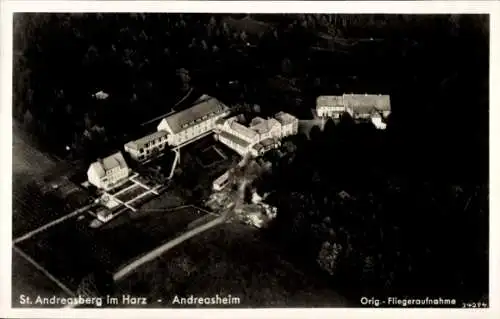 Ak Sankt Andreasberg Braunlage im Oberharz, Andreasheim, Fliegeraufnahme