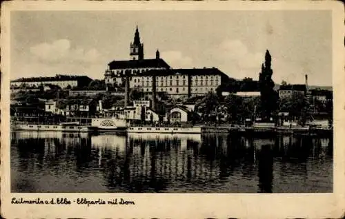 Ak Litoměřice Leitmeritz Region Aussig, Dampfer auf der Elbe, Dom