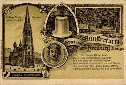 Litho Freiburg im Breisgau, Münster, Glocke