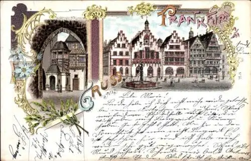 Litho Frankfurt am Main, Rathaus Römerberg, Giebelhaus