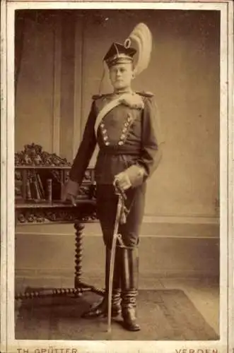 Kabinett Foto Verden, Soldat in Uniform, Standportrait, Säbel, Ulanen-Regiment 13