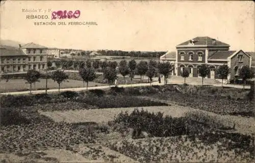 Ak Ribadeo Galicien Spanien, Bahnhof