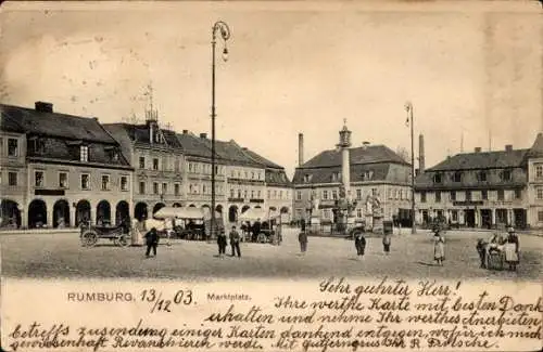 Ak Rumburk Rumburg Region Aussig, Marktstände auf dem Marktplatz