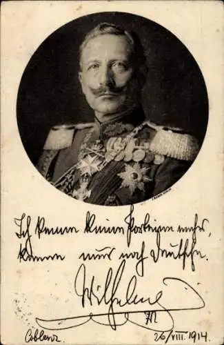 Ak Kaiser Wilhelm II., Portrait, Ich kenne keine Parteien mehr, Zitat 1914