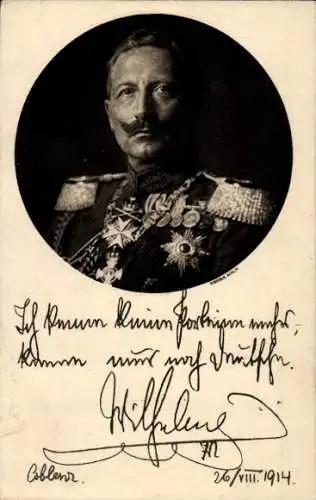 Ak Kaiser Wilhelm II., Portrait, Ich kenne keine Parteien mehr, Zitat 1914